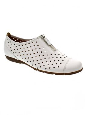 Gabor White Leather Perforated Cut Out Flats Shoes